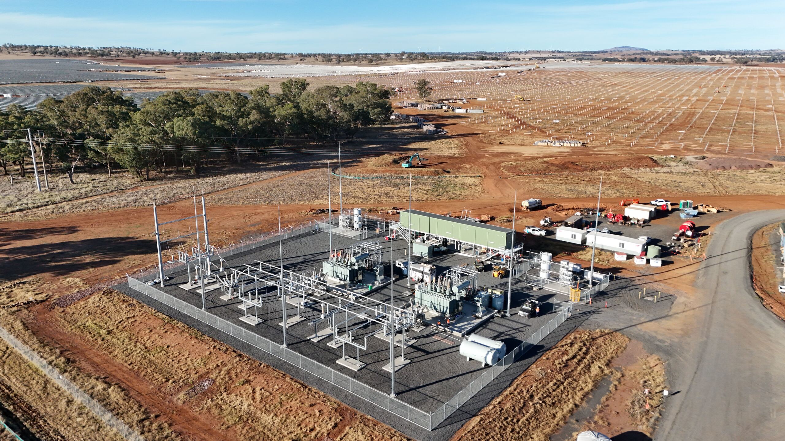 JWE-delivered switchyard with solar farm extending to the horizon